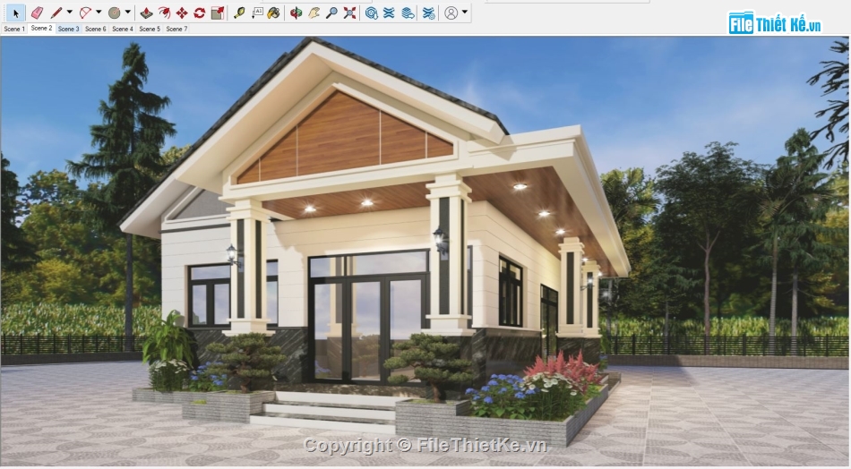 file sketchup biệt thự 1 tầng,Sketchup biệt thự 1 tầng,file sketchup biệt thự mái thái,mái thái 1 tầng file sketchup,sketchup biệt thự 1 tầng 11.8x18m,su biệt thự mái thái 1 tầng