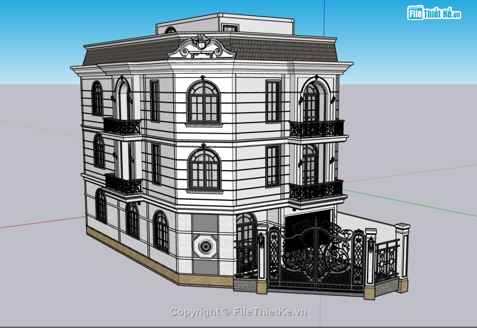 biệt thự 3 tầng,Sketchup biệt thự 3 tầng,su biệt thự 3 tầng