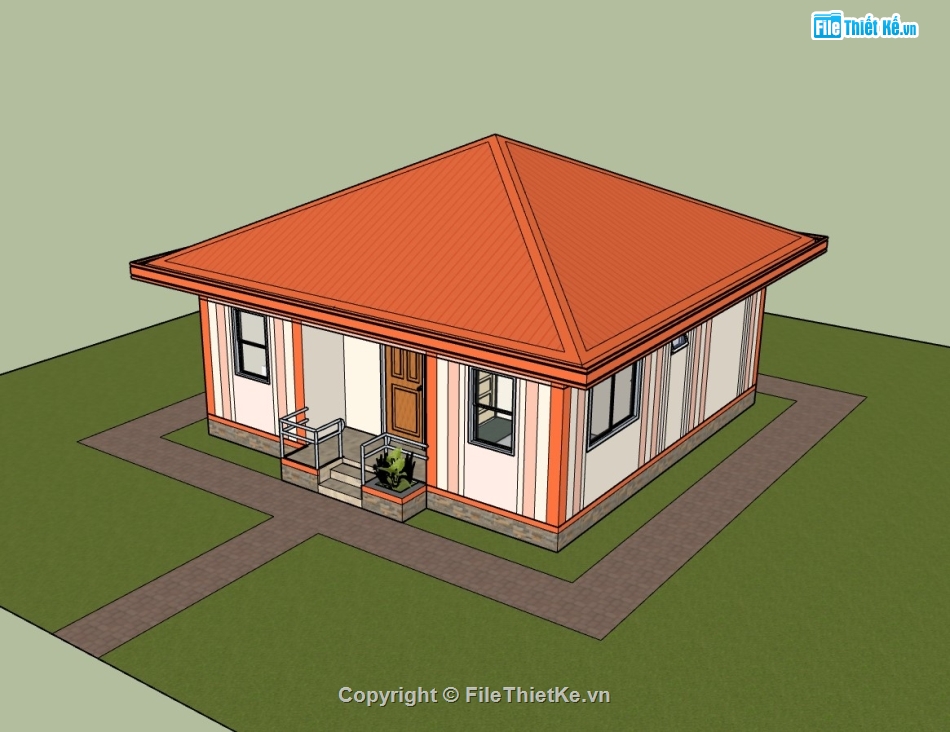 biệt thự 1 tầng,su biệt thự,sketchup biệt thự