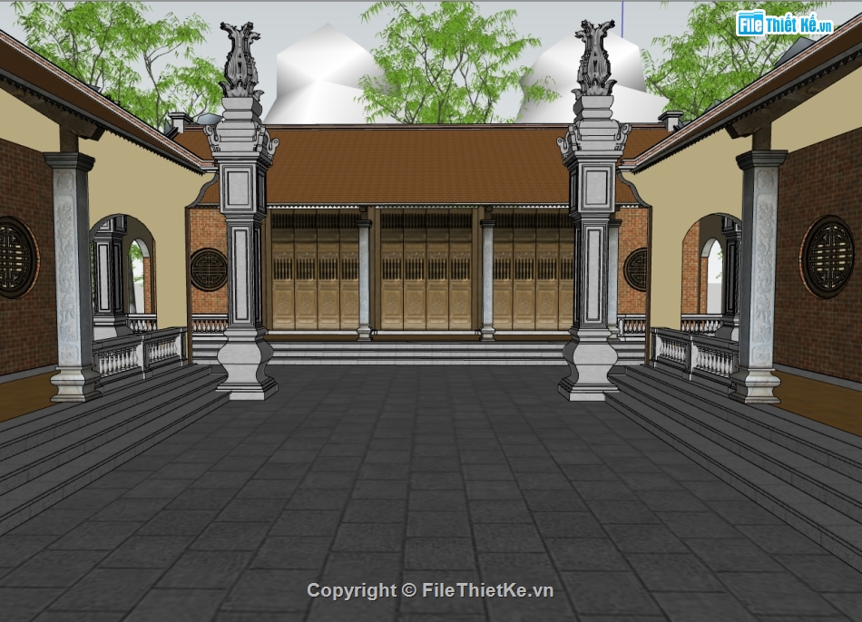 nhà ba gian,sketchup nhà ba gian,nhà ba gian sketchup