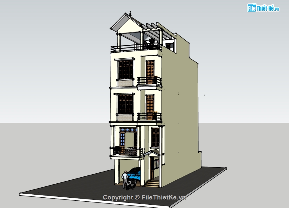 nhà 5 tầng,su nhà 5 tầng,sketchup nhà lệch tầng