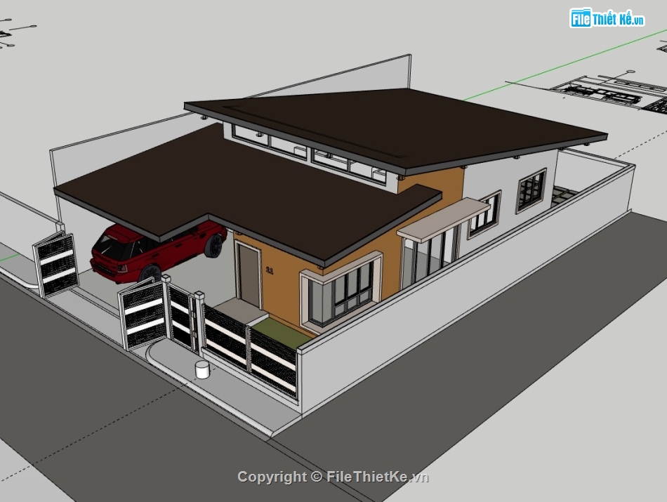 su nhà phố,sketchup nhà phố,su nhà phố 1 tầng,sketchup nhà phố 1 tầng