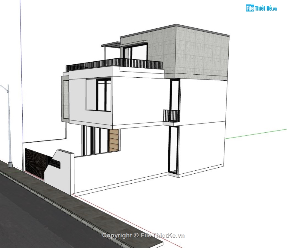 nhà phố 2 tầng 1 tum,file su nhà phố 3 tầng,mẫu sketchup nhà phố 3 tầng,phối cảnh nhà phố 3 tầng