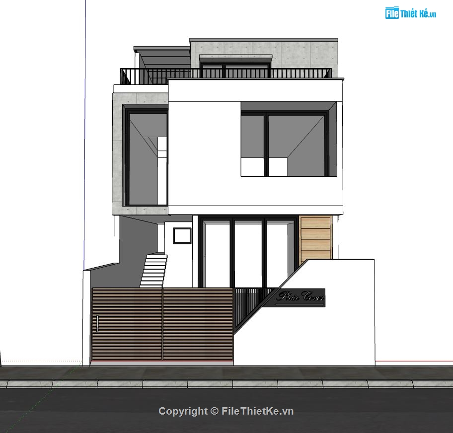 nhà phố 2 tầng 1 tum,file su nhà phố 3 tầng,mẫu sketchup nhà phố 3 tầng,phối cảnh nhà phố 3 tầng