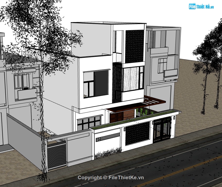 nhà phố 3 tầng,su nhà phố,sketchup nhà phố,su nhà phố 3 tầng