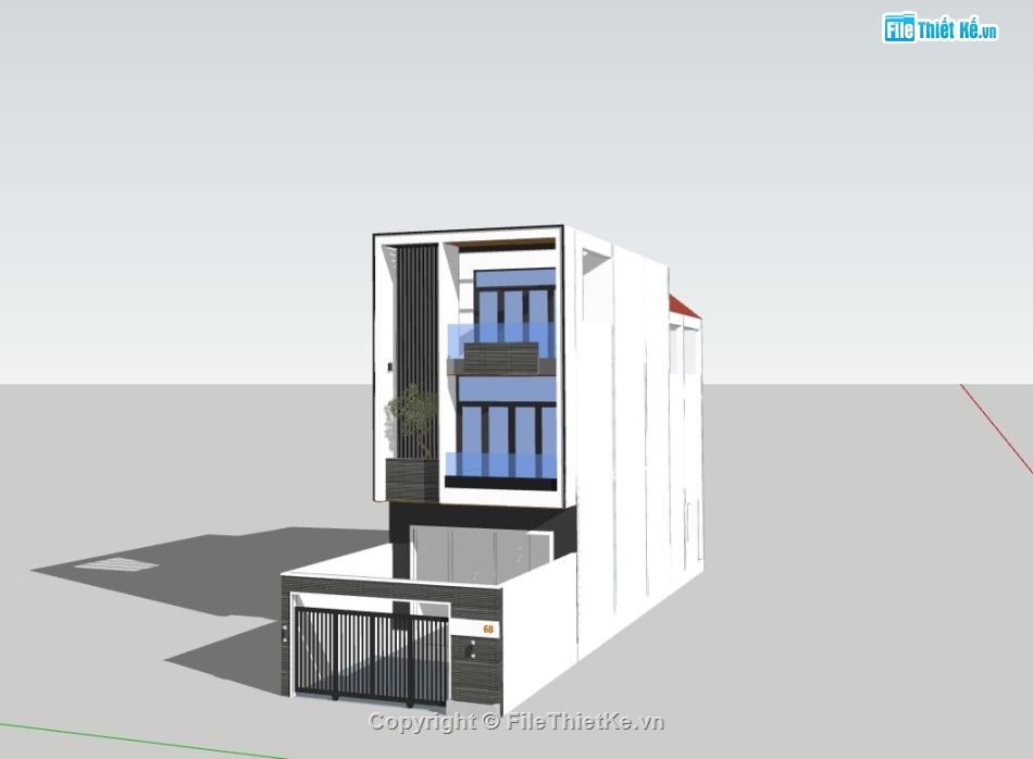 nhà phố 3 tầng,sketchup nhà phố 3 tầng,ngoại cảnh nhà phố,nhà phố hiện đại