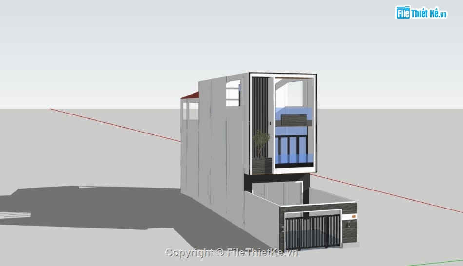 nhà phố 3 tầng,sketchup nhà phố 3 tầng,ngoại cảnh nhà phố,nhà phố hiện đại