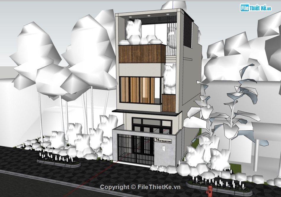 nhà phố 3 tầng,su nhà phố,sketchup nhà phố