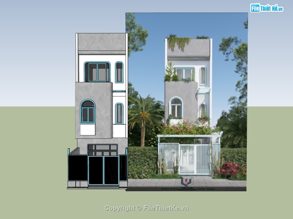 nhà phố 3 tầng,su nhà phố,sketchup nhà phố