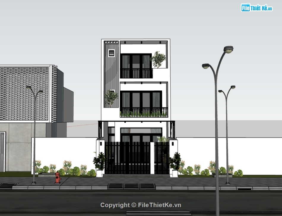 nhà phố 3 tầng,nhà 3 tầng,su nhà phố,sketchup nhà phố