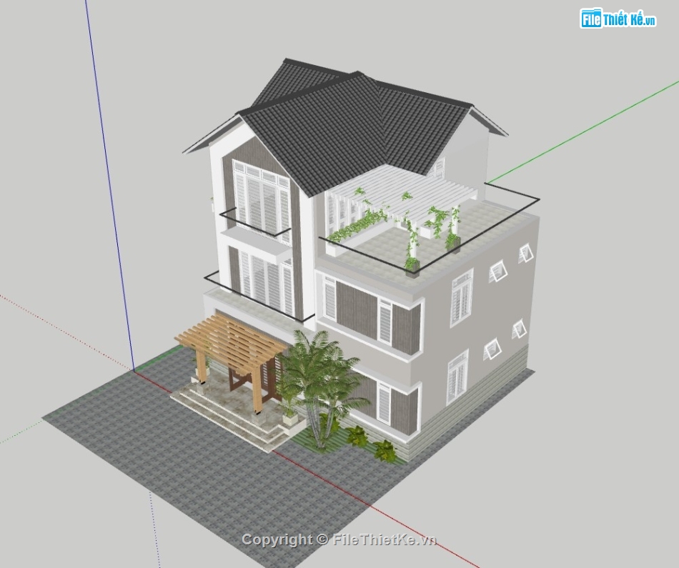 nhà phố 3 tầng,su nhà phố,sketchup nhà phố 3 tầng,model su nhà phố 3 tầng