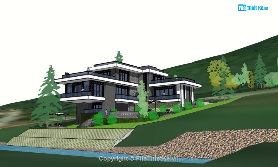 file sketchup villa 3 tầng,sketchup villa 3 tầng,villa 3 tầng hiện đại