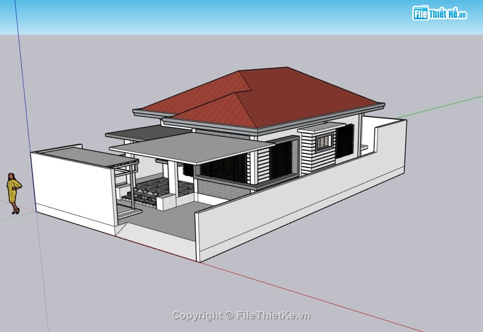 biệt thự 1 tầng,sketchup biệt thự,biệt thự hiện đại,phối cảnh biệt thự