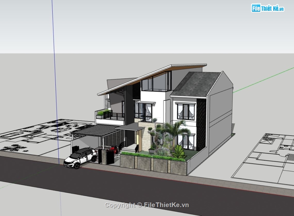 biệt thự 2 tầng,sketchup biệt thự,phối cảnh biệt thự