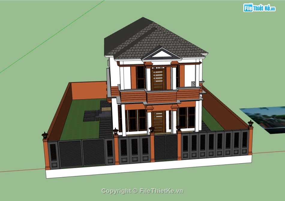 biệt thự 2 tầng,mẫu biệt thự sketchup,biệt thự hiện đại