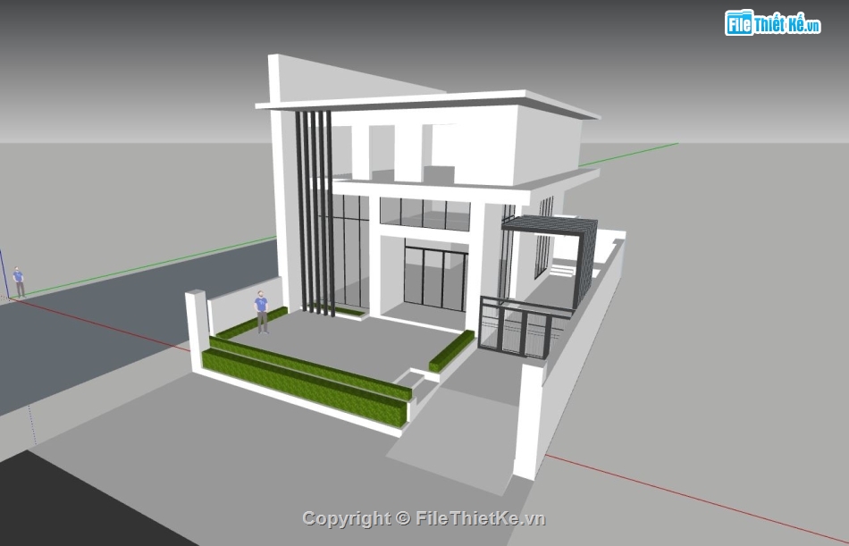 biệt thự 2 tầng,sketchup biệt thự 2 tầng,skechup ngoại thất biệt thự 2 tầng