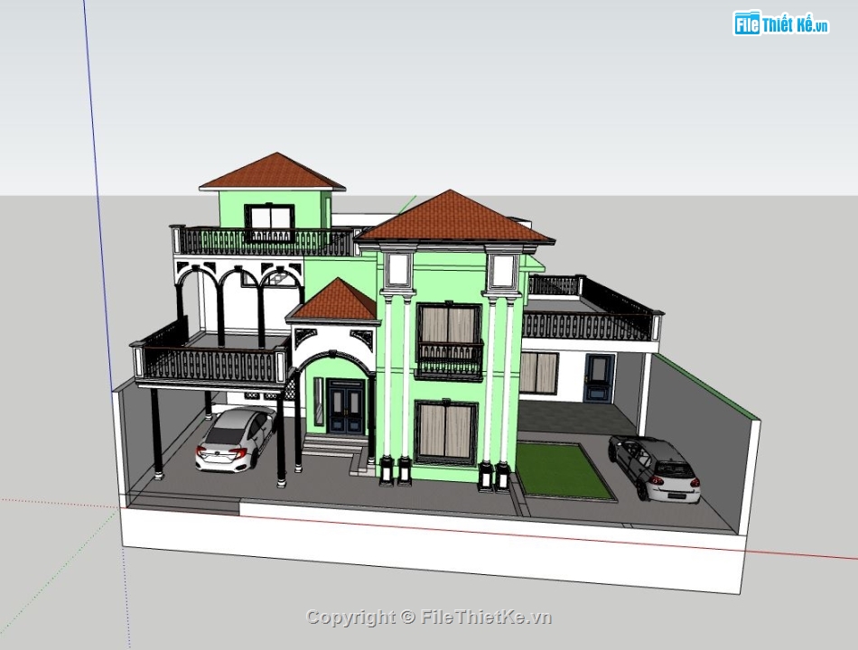 biệt thự 2 tầng,biệt thự sketchup,sketchup biệt thự 2 tầng