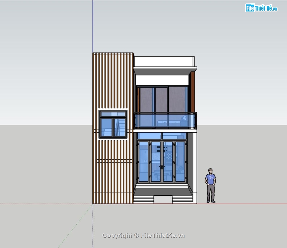 nhà phố 2 tầng,sketchup nhà phố 2 tầng,nhà phố hiện đại