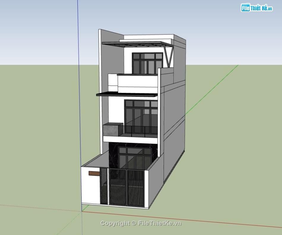 nhà phố 3 tầng,sketchup nhà phố 3 tầng,phối cảnh nhà phố