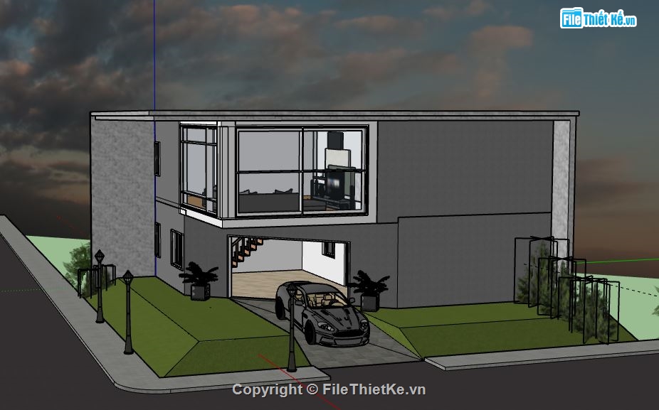 Nhà 2 tầng,model su nhà 2 tầng,sketchup nhà 2 tầng