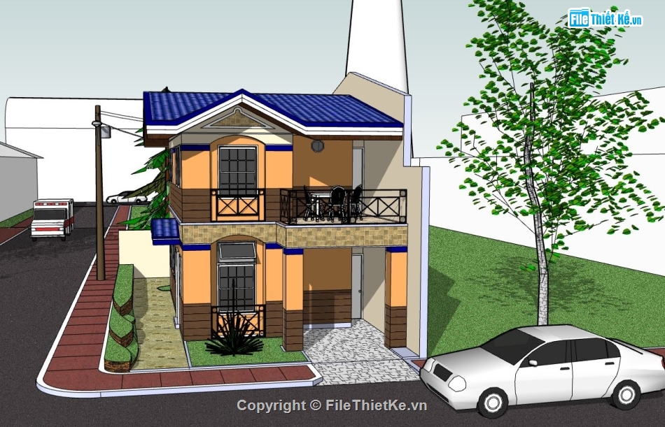 Nhà 2 tầng,model su nhà 2 tầng,file sketchup nhà 2 tầng