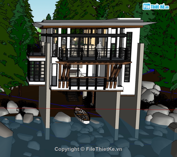 biệt thự 2 tầng dựng 3d su,file sketchup mẫu biệt thự 2 tầng,thiết kế biệt thự dựng model su