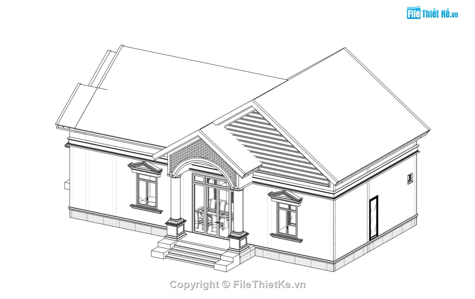 mái ngói,Nhà mái thái cấp 4,revit,kiến trúc