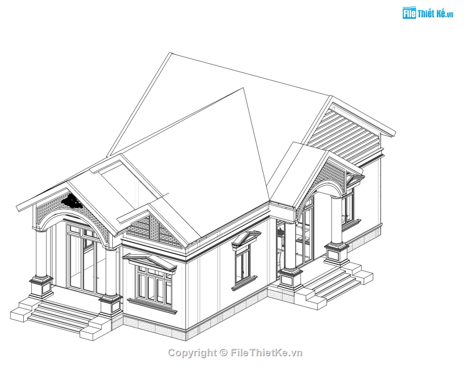 mái ngói,Nhà mái thái cấp 4,revit,kiến trúc