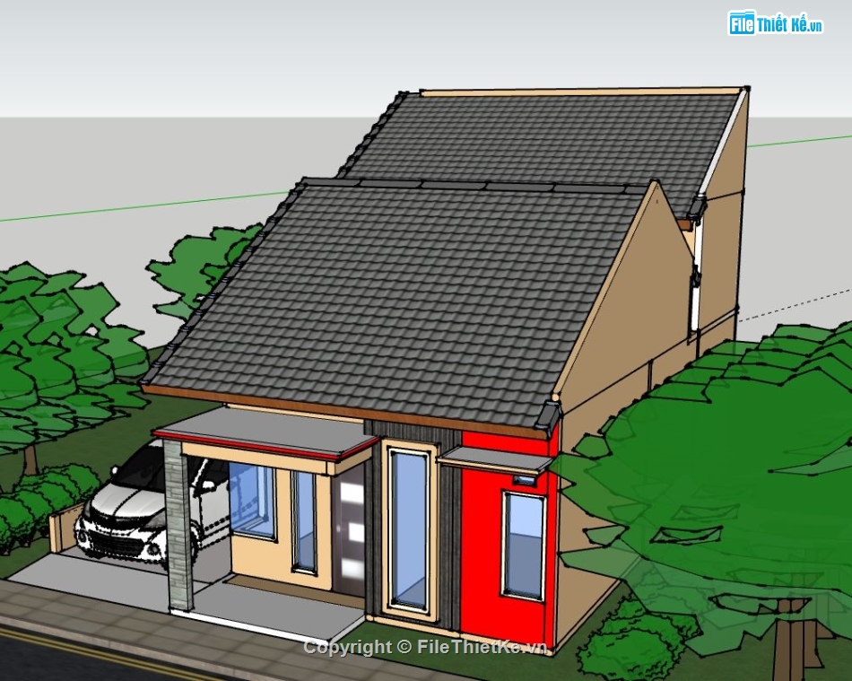 Nhà cấp 4,model su nhà cấp 4,file sketchup nhà cấp 4