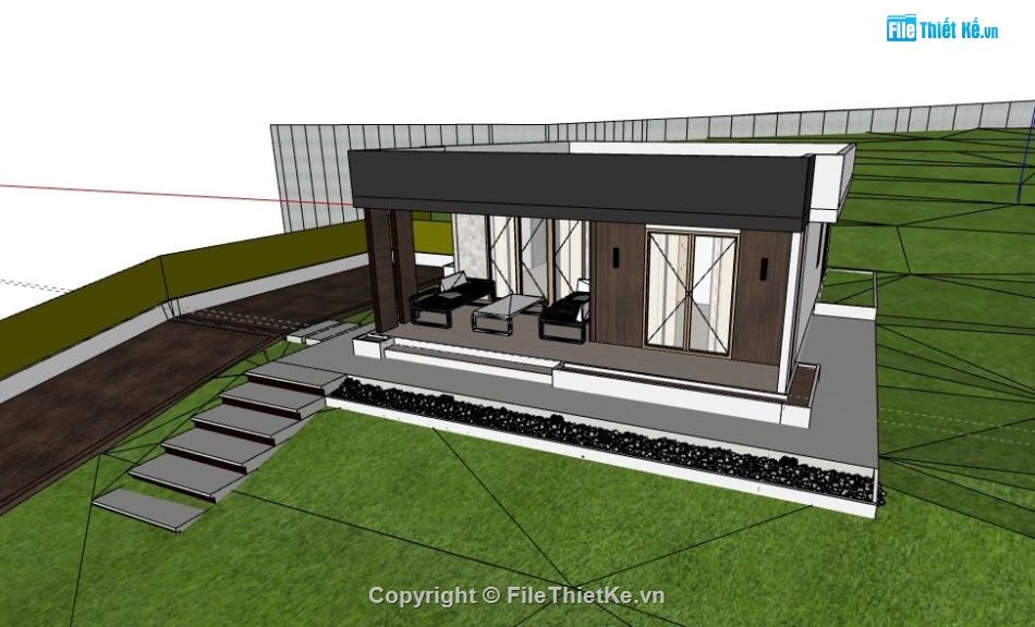 Nhà cấp 4 mái bằng,Model su nhà cấp 4,File su nhà cấp 4,Nhà cấp 4 file sketchup,Sketchup nhà cấp 4