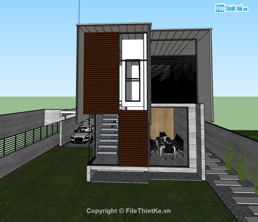 dựng nhà làm việc file su,văn phòng 2 tầng file sketchup,sketchup dựng văn phòng,văn phòng 2 tầng 12x14.5m