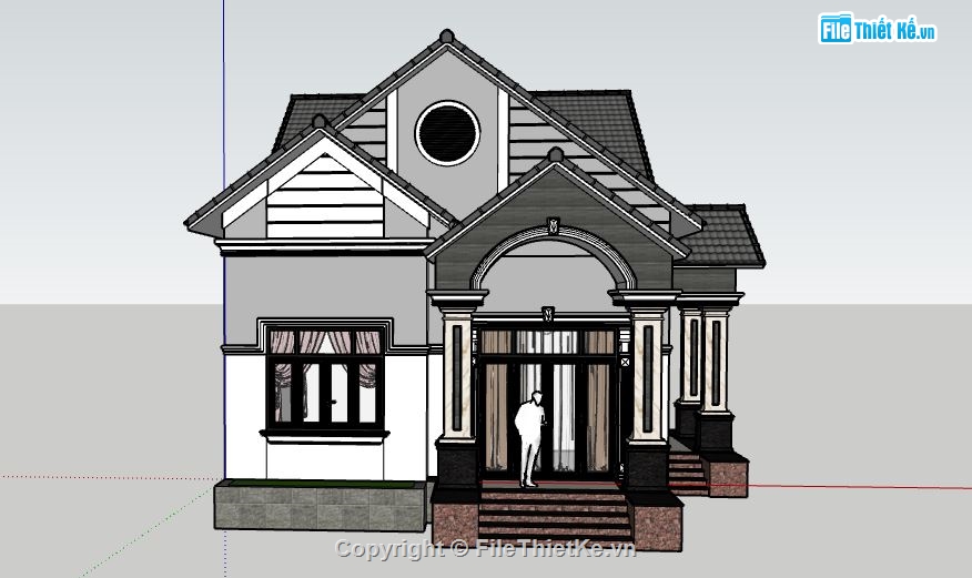 su nhà cấp 4,nhà mái thái 1 tầng,sketchup nhà mái thái 1 tầng