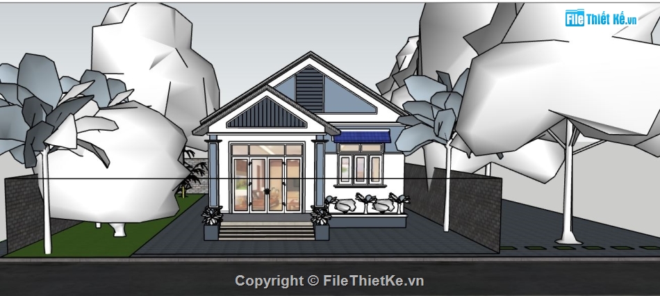 nhà 1 tầng mái thái,sketchup 1 tầng mái thái,su nhà mái thái