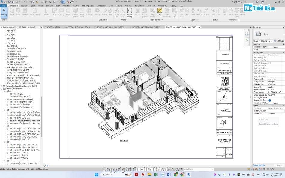 Nhà 2 tầng,biệt thự hiện đại,Revit nhà phố 2 tầng,File revit nhà ở 2 tầng