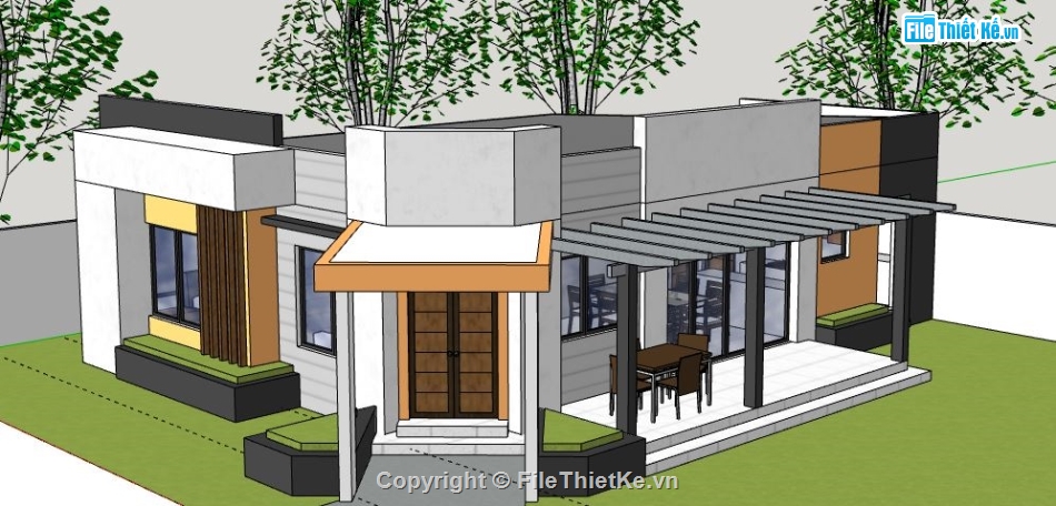 Nhà phố 1 tầng,file su nhà phố 1 tầng,sketchup nhà phố 1 tầng,file sketchup nhà phố,su nhà phố 1 tầng