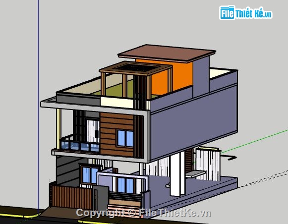 Nhà phố 2 tầng 1 tum,Model su nhà phố 2 tầng,nhà phố 2 tầng 1 tum file su