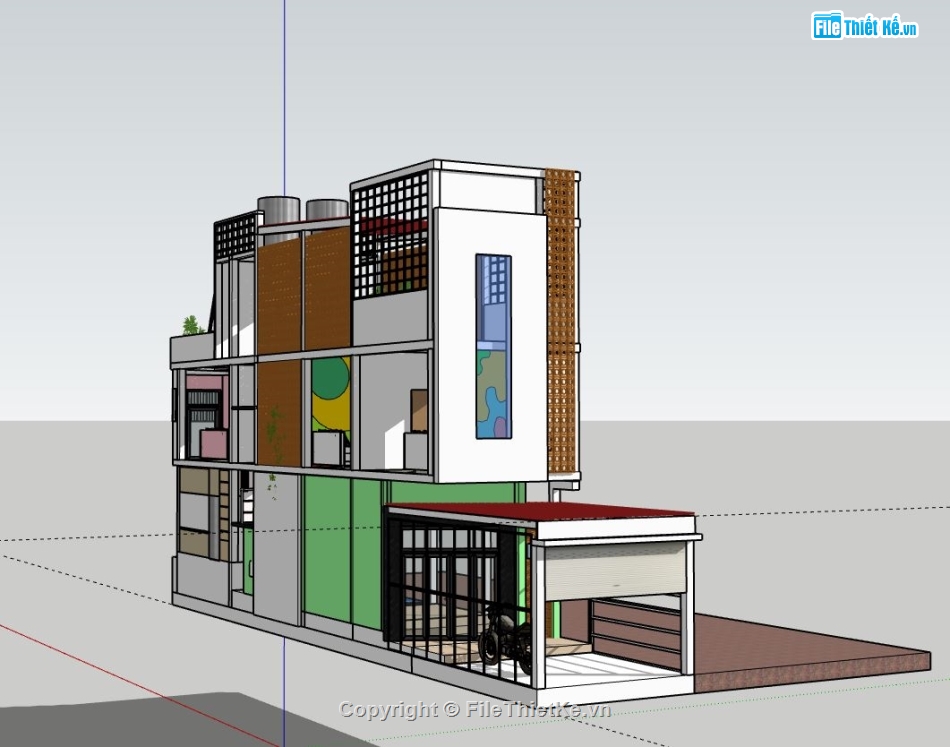 Nhà phố 2 tầng,Model su nhà phố 2 tầng,sketchup nhà phố 2 tầng