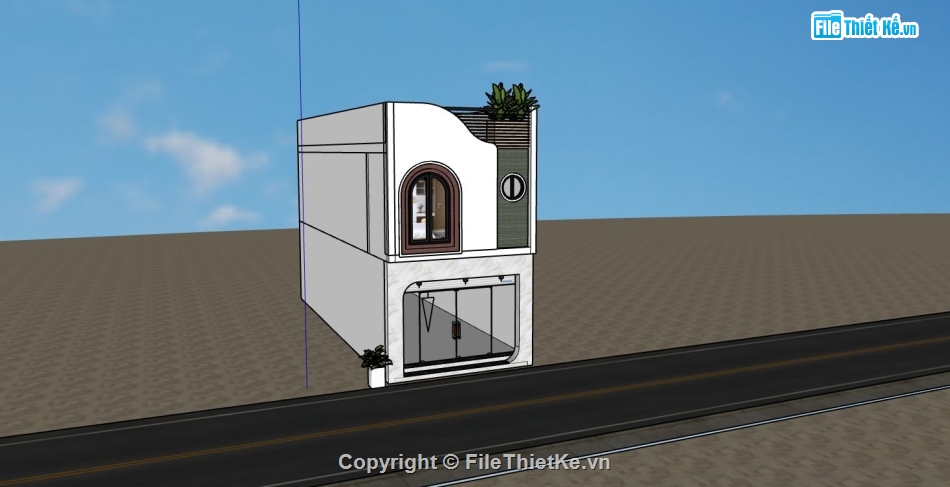 Nhà phố 2 tầng,sketchup nhà phố 2 tầng,mẫu nhà phố hiện đại