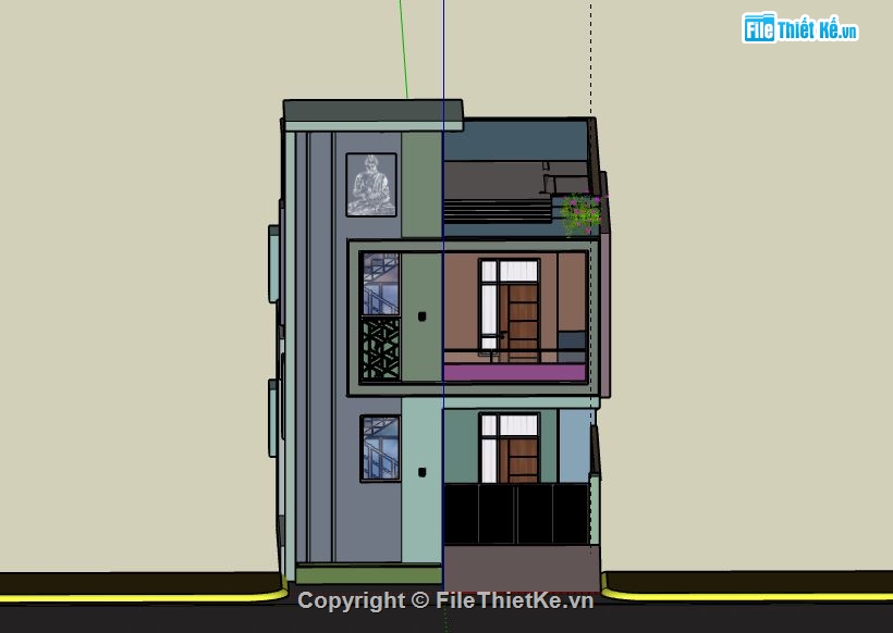 Nhà phố 2 tầng,model su nhà phố 2 tầng,sketchup nhà phố 2 tầng