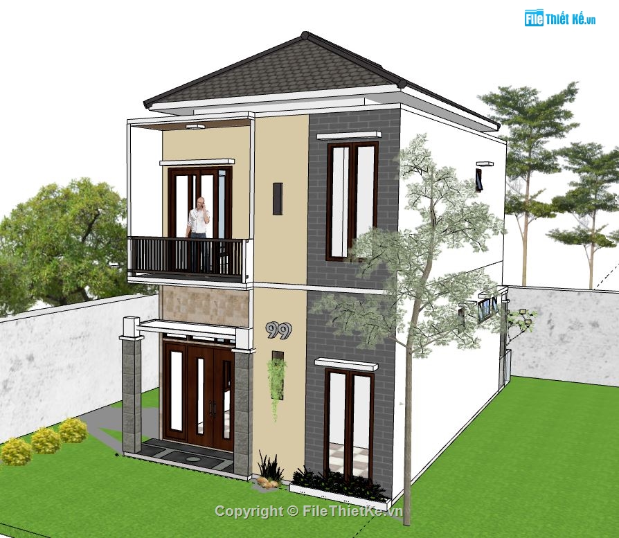 Nhà phố 2 tầng,model su nhà phố 2 tầng,sketchup nhà phố 2 tầng,nhà phố 2 tầng sketchup