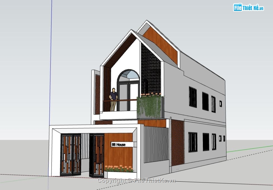 Nhà phố 2 tầng,model su nhà phố 2 tầng,sketchup nhà phố 2 tầng