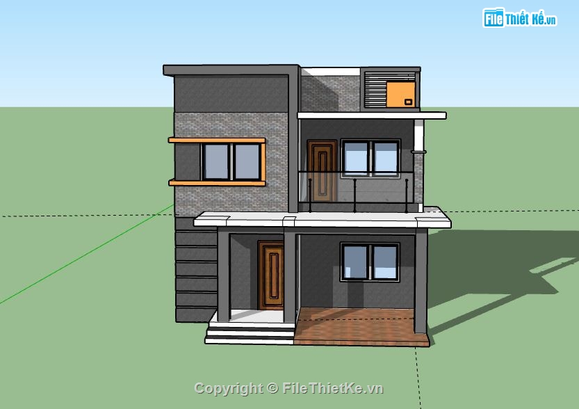 Nhà phố 2 tầng,model su nhà phố 2 tầng,file sketchup nhà phố 2 tầng