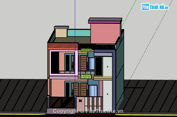 Nhà phố 2 tầng,model su nhà phố 2 tầng,sketchup nhà phố 2 tầng