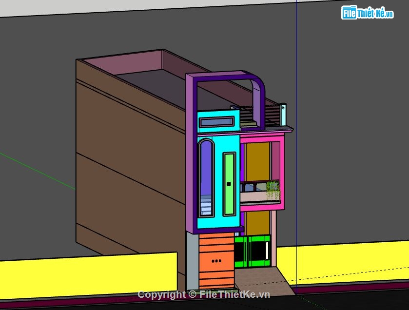 Nhà phố 2 tầng,model su nhà phố 2 tầng,file sketchup nhà phố 2 tầng