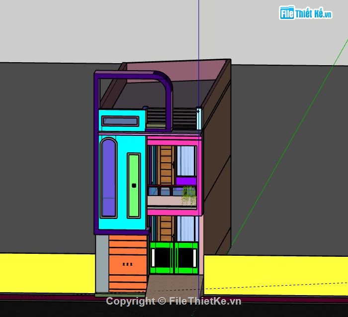 Nhà phố 2 tầng,model su nhà phố 2 tầng,file sketchup nhà phố 2 tầng