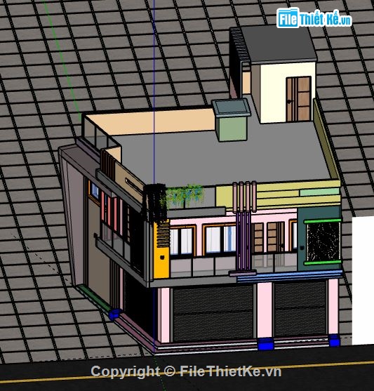 Nhà phố 2 tầng,model su nhà phố 2 tầng,sketchup nhà phố 2 tầng