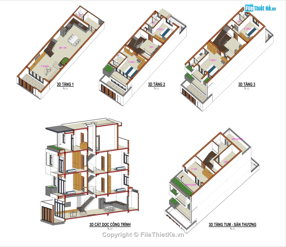 bản vẽ revit nhà phố 4 tầng,nhà phố revit,nhà phố lệch tầng