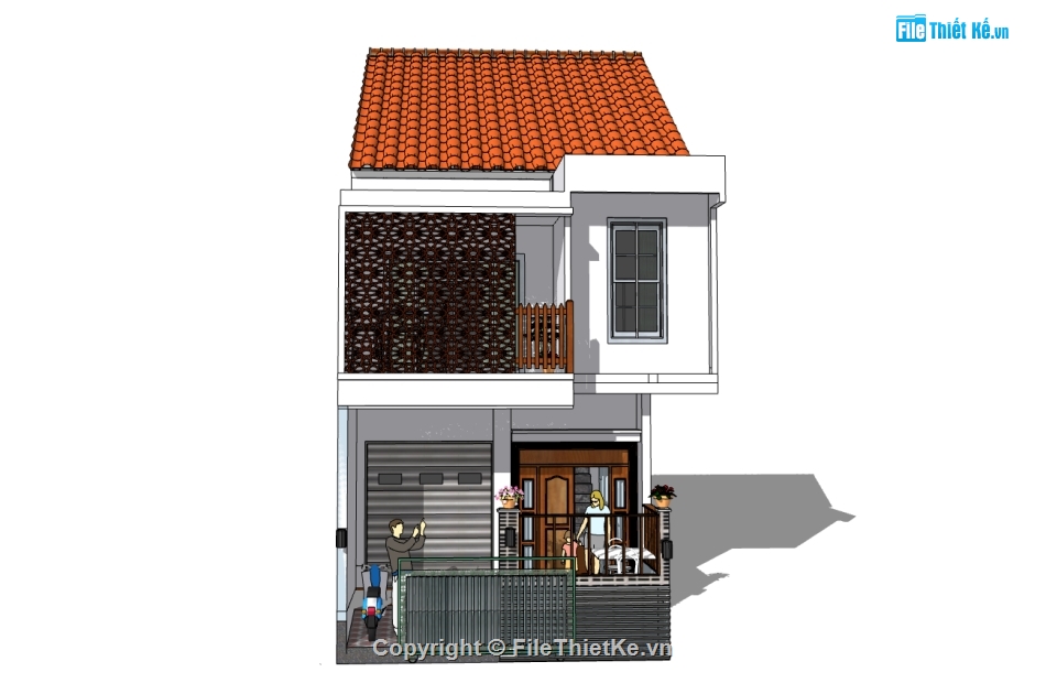 Nhà 2 tầng,Nhà phố 2 tầng,sketchup 2 tầng