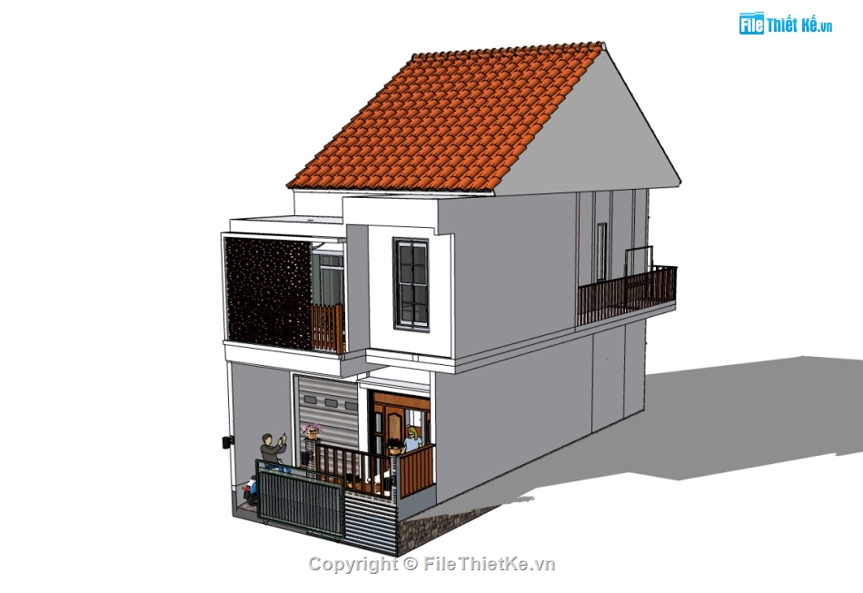 Nhà 2 tầng,Nhà phố 2 tầng,sketchup 2 tầng