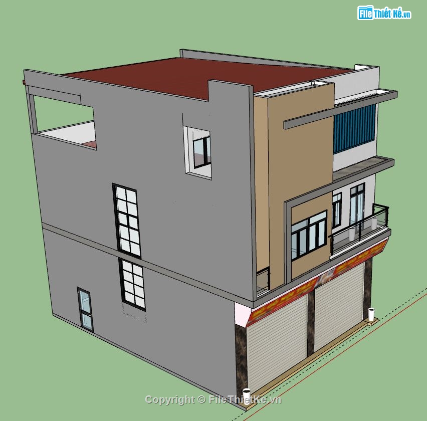 Nhà phố 3 tầng,model su nhà phố 3 tầng,file sketchup nhà phố 3 tầng,nhà phố 3 tầng file su